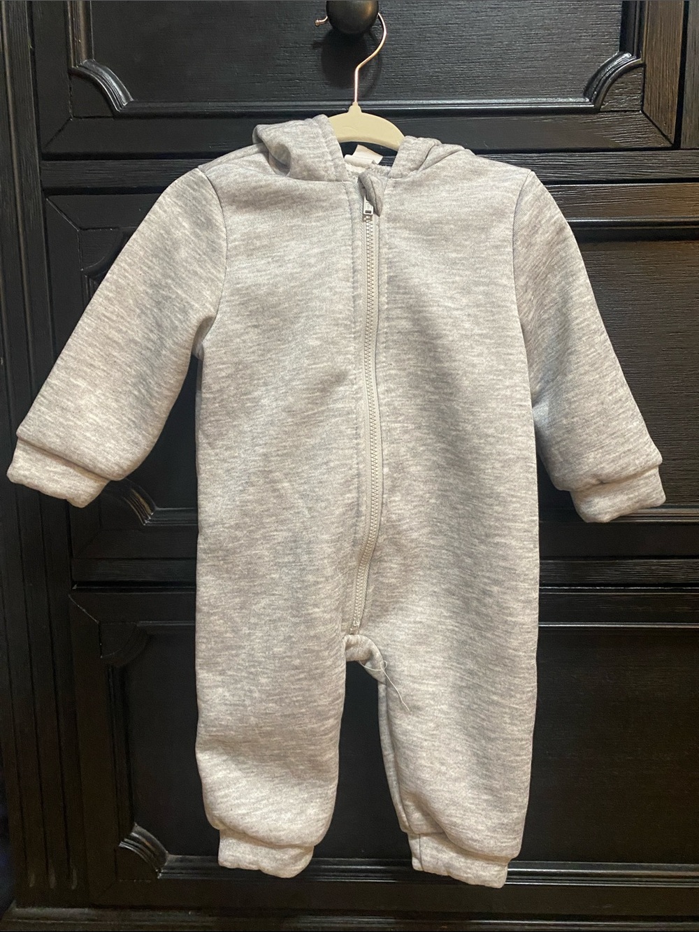 SHEIN Gray Hooded Baby One-Piece Zipper Footie